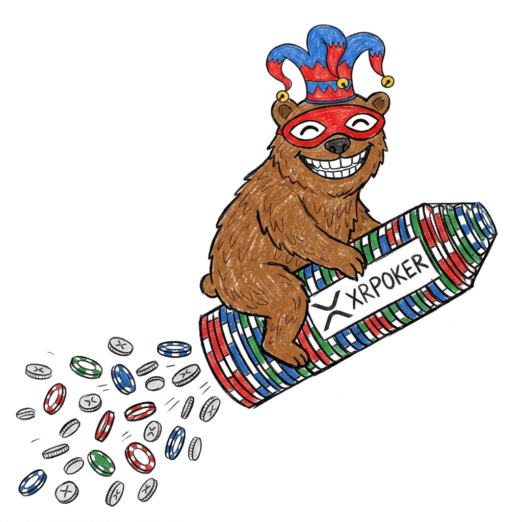 Bearable Guy riding a rocket of poker chips