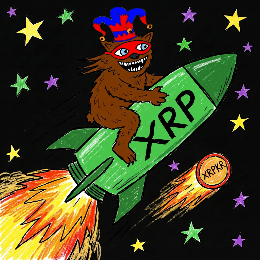 Bear riding an XRP rocket